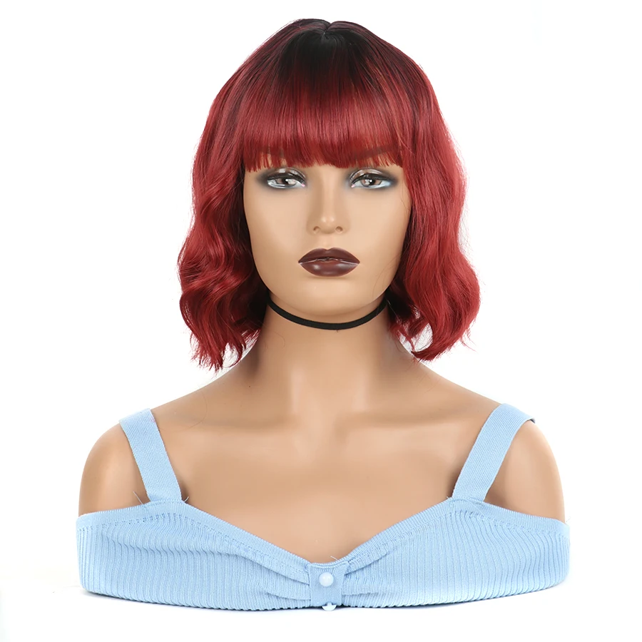 

Kong&Li Black Synthetic Wigs With Bangs For Women Medium Length Hair Bob Wig Heat Resistant bob Hairstyle Straight Cosplay Wigs