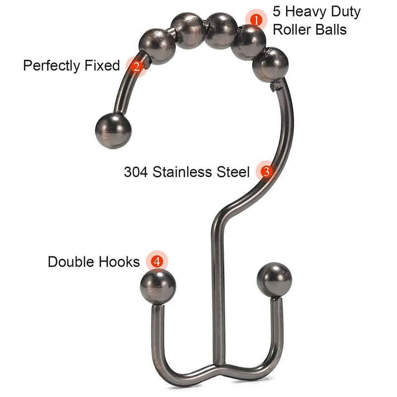 

12Pcs Shower Curtain Hooks, Stainless Steel Shower Curtain Rings Rust Proof Free Sliding Double Shower Hooks for Curtain