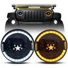 Фара светодиодная черная, 7 дюймов, 80 Вт, подходит для автомобилей Лада 4x4, городская нива, дневные ходовые огни, ангельские глазки, для внедорожных мотоциклов Jeep Wrangler TJ JK CJ