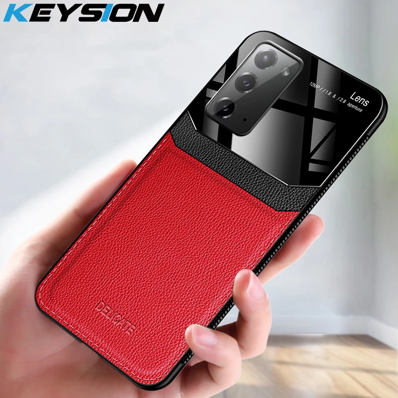 

KEYSION Fashion Shockproof Case for Samsung Note 20 20 Ultra Leather Tempered Glass Phone Back Cover for Galaxy Note 20 Ultra