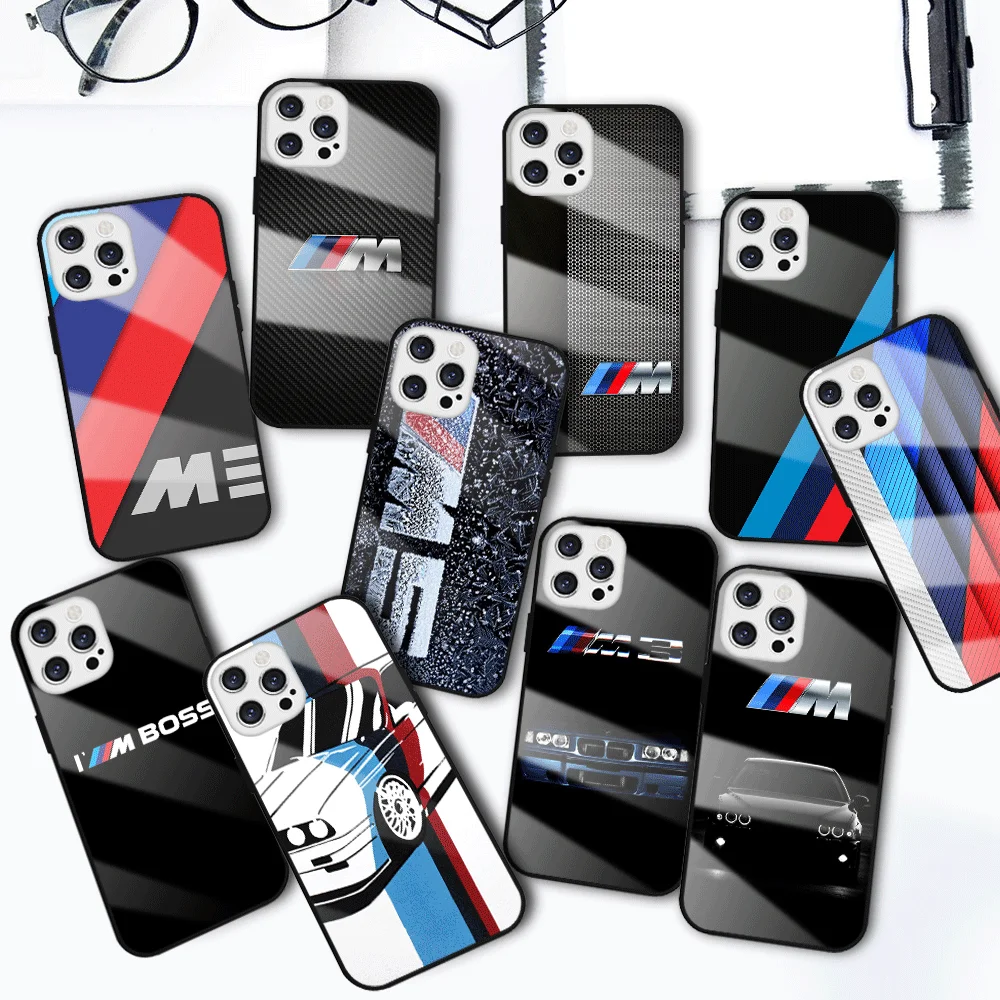 

Fashion luxury brand BMW Tempered glass phone case For iPhone 13 12 mini 11 pro xs max X XR 5 6 7 8 S plus se 2020