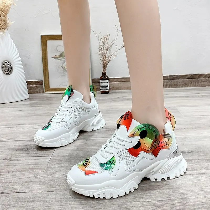 

Jookrrix 2020 Women Autumn Women Fashion Comfortable Mesh Casual Shoes Lady Brand Increased Chunky Sneakers White ZD2788