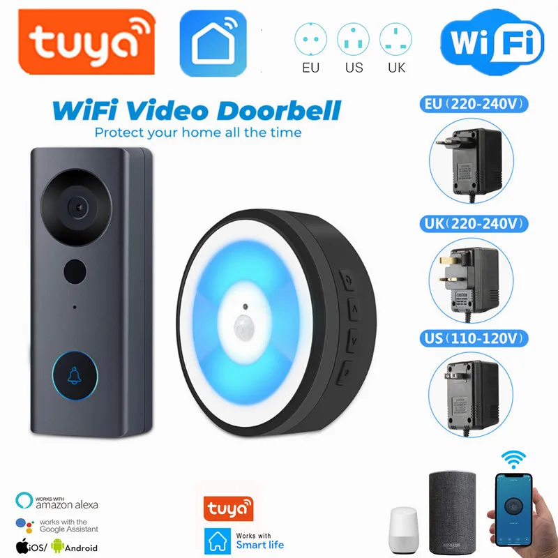 

Tuya 1080P HD Video Doorbell Camera WiFi Wireless Smart Home Doorbells Outdoor Intercom Audio LED Night Light Door Bell Ring