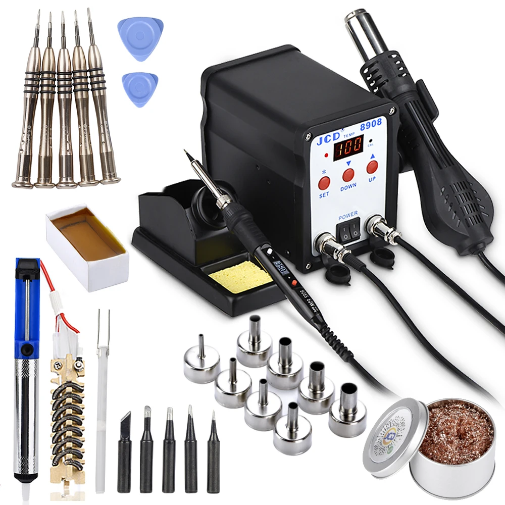 JCD 2 IN 1 750W Soldering Station LCD Digital Display Welding Rework Station For Cell-phone BGA SMD PCB IC Repair Solder Tools