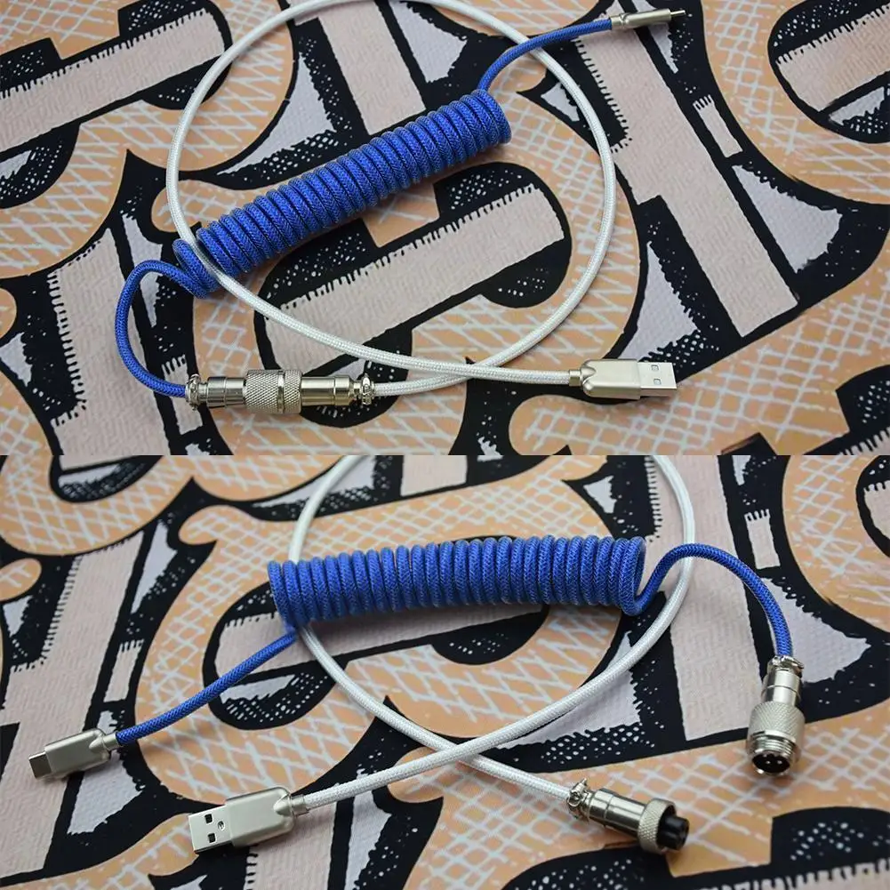 

1pc Mechanical Keyboard Link Cable Type-C to USB Nylon Cable Coiled A6P2