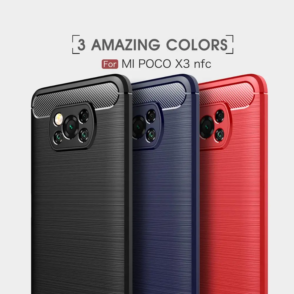 

For Xiaomi POCO X3 NFC Cases Soft Silicone TPU Case Carbon Fiber Armor Phone Case Cover For POCO X3 Frame Shockproof Coque