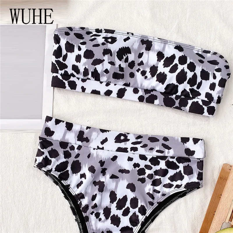 

WUHE Strapless Leopard Bandeau Female Swimsuit High Waist Bikini Women Swimwear Two-pieces Bikini Set Bather Bathing Suit Swim
