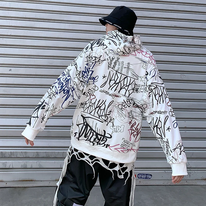 Dropshipping Graffiti Men Hoodie Women Couple Autumn Winter Warm High Street Hip Hop Band Rock Sweatshirt Long Sleeve