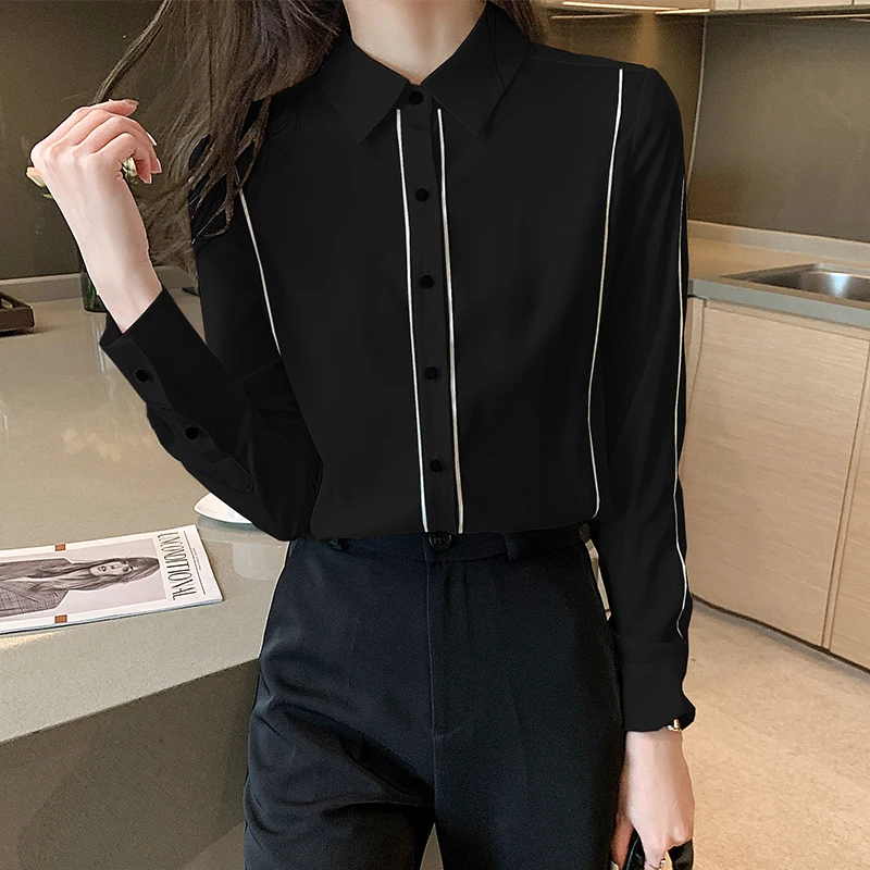 

Long Sleeve Fashion Ladies Blouse 2021 Spring Professional Shirt Women Interview Formal Blouses Patchwork Contrast Color Tops