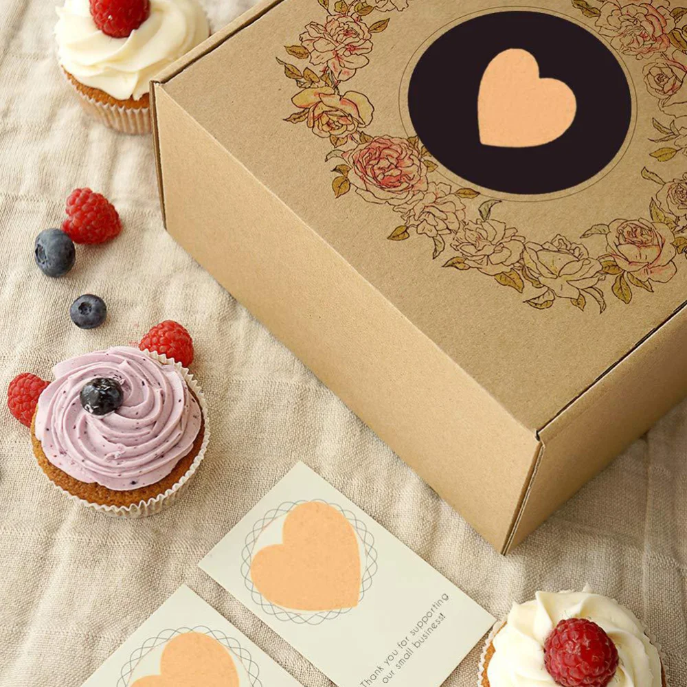 

2Rolls of 1 Inches Heart Shape Stickers Self-Adhesive DIY Sticker Gift Packing Label Kraft Paper Wrapping Stickers
