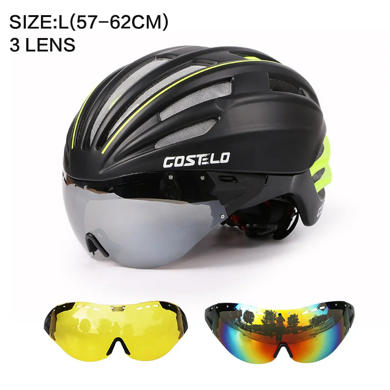 Costelo велосипедный шлем 4 цвета MTB дорожный велосипедный шлем скоростной Airo RS Ciclismo очки горные супер цена - Цвет: GREEN L 3  LENS