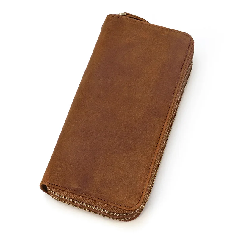Vintage Leather Long Wallet  Zipper Wallet Double Leather Handbag Vintage Mobile Wallet