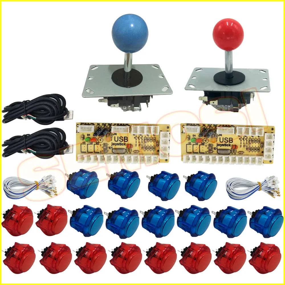 Red and Blue kit 1 Ноль задержки аркадный джойстик и кнопки комплект USB кодер кнопка с кабелями для аркадной игры машина MAME/PC/Raspberry Pi - Цвет: Red and Blue kit 1