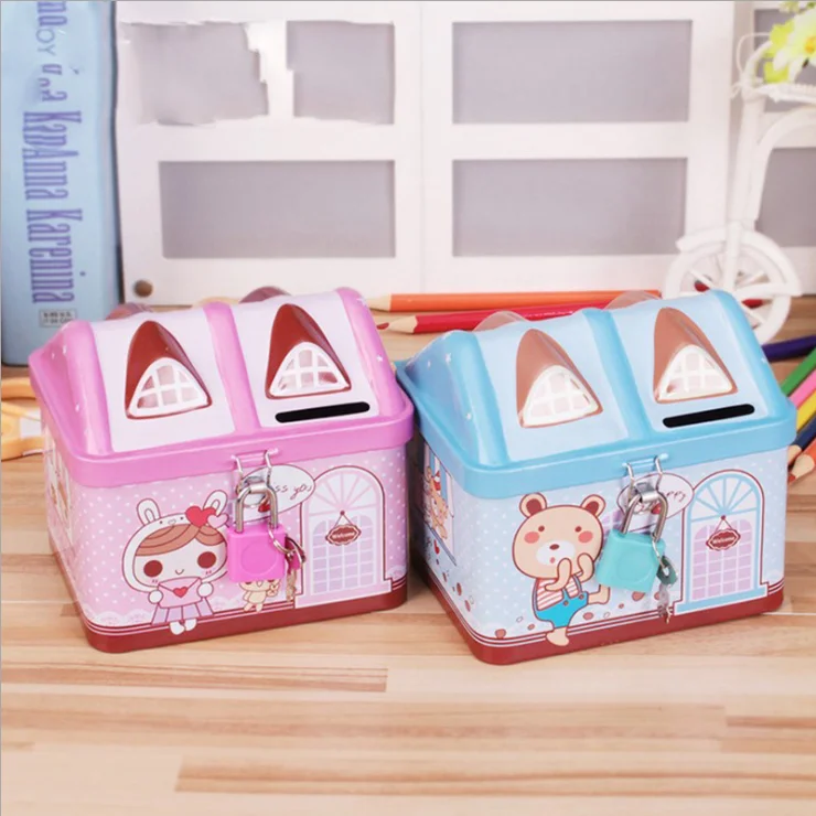 Креативная металлическая копилка коробка для монет милый медведь модель дома