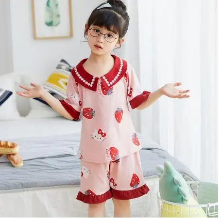 Летняя хлопковая детская пижама одежда для сна мальчиков и девочек ночное белье