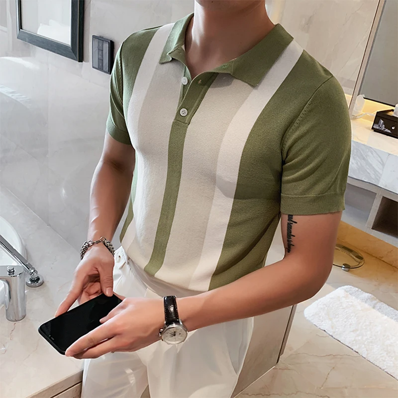 

Vintage Patchwork Knit Slim Shirts Men Fashion 2021 Summer Short Sleeve Shirt male Casual Lapel Button Tops Mens Streetwear
