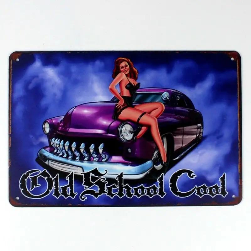 

Metal Tin Sign old school car sexy lady Decor Bar Pub Home Vintage Retro