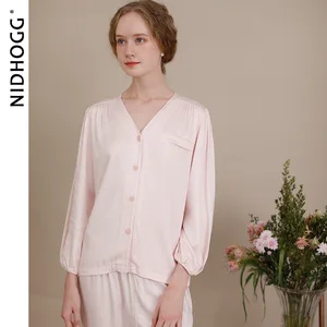 Осенняя атласная свежая Пижама, Женские однотонные штаны с V-образным вырезом и длинным рукавом, пижама с V-образным вырезом, пикантная Пижама, Женская одежда из 2 предметов