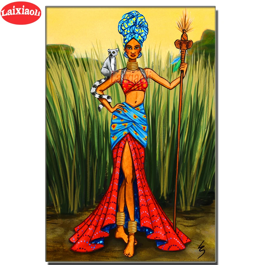 

Needlework Diamond Painting African woman Diamond Embroidery full square round Drill Rhinestone Mosaic Picture Home Decoration