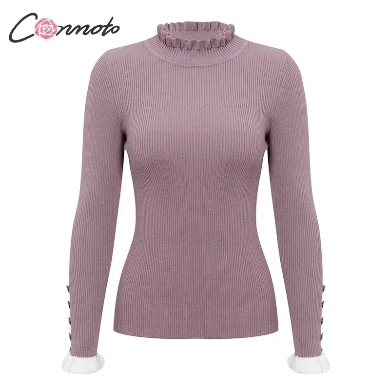 Conmoto Ruffle Harajuku 2019 Winter Sweater Women Knitted Turtle White Slim Kroean Ladies Mujer Pullover | Женская одежда