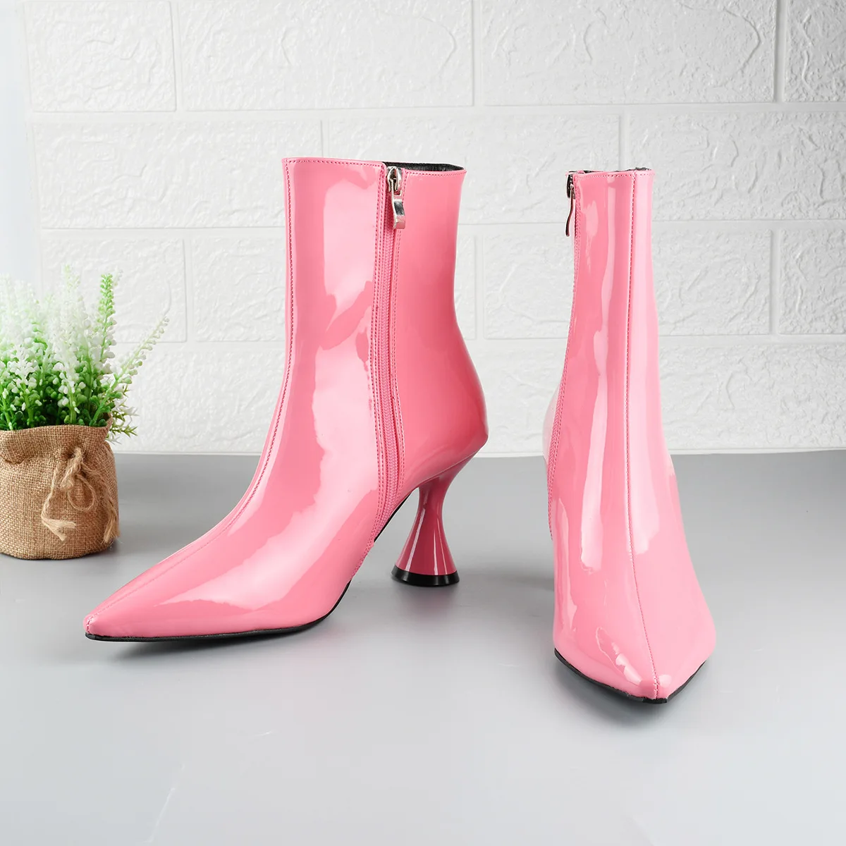 

Women's Boots 2021 New Fashion Pointed Patent Leather Candy Color Set Feet Solid Color Boots Stiletto Women's Boots In Stock