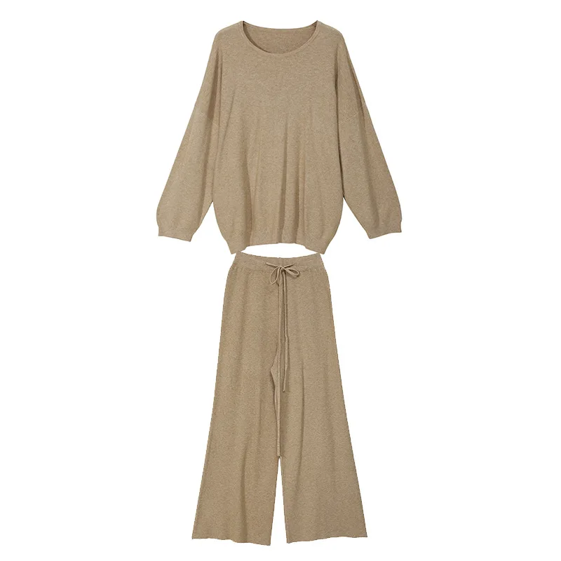 khaki WLD2701 XITAO сплошной цвет для досуга из двух предметов комплект Свободный Плюс Размер Топ Мода Женский комплект 2 шт. эластичная талия прямые брюки WLD2701 - Цвет: khaki WLD2701