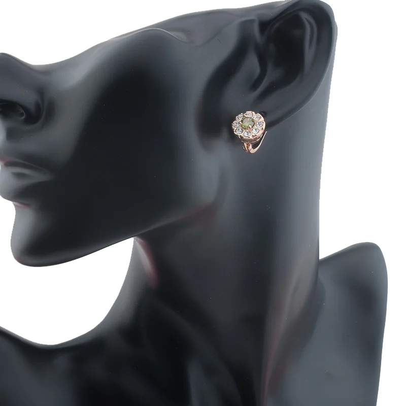 Женские круглые серьги с фианитом FJ 2 цвета ширина 11 мм розовое золото 585 пробы