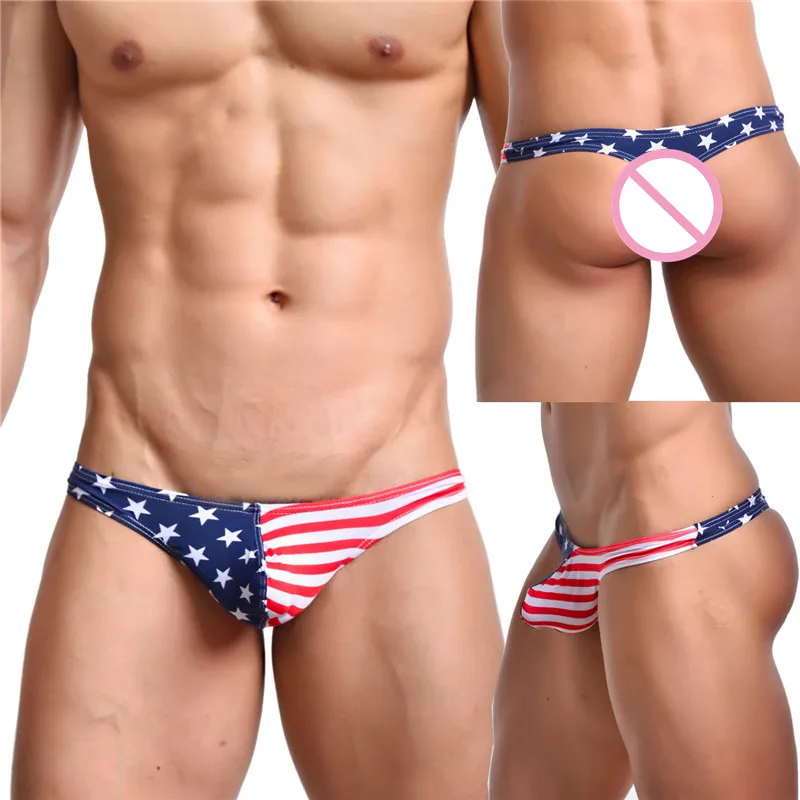 Сексуальное мужское нижнее белье трусы-брифы с флагом США мужские стринги бикини