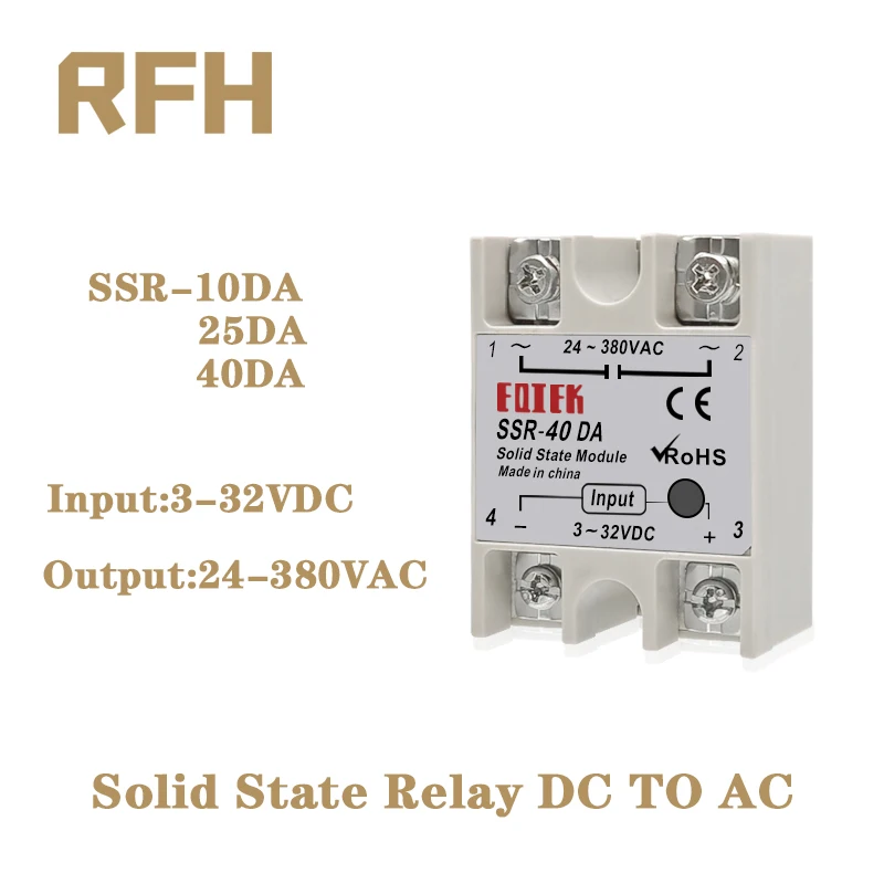 Однофазное твердотельное реле SSR 10DA/25DA/ 40DA переменного тока в белом корпусе без