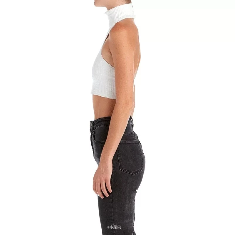 Женский укороченный топ с высоким воротником тонкий ребристый Топ|tank top crop|top crop