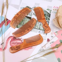 natural close teeth anti static hair combs massage wooden head pain relief massager combs brushes peach wood comb