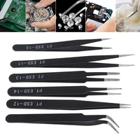 6pcs stainless steel tweezer 1 0mm anti static fix repair tool kit for electronics jewelry fine craft mobile phone sticker drill