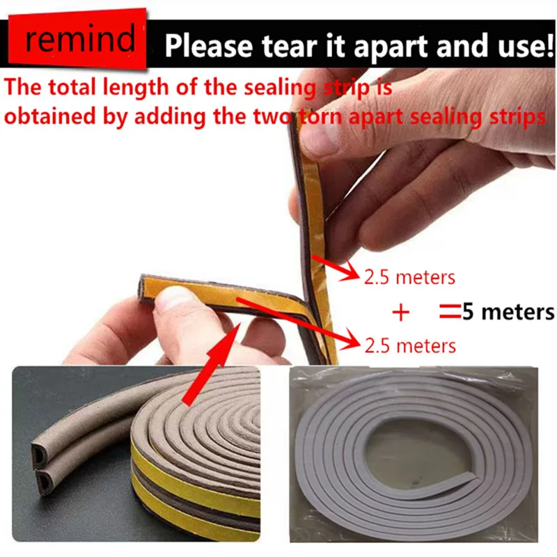 

5 meters DIPE self-adhesive door and window sealing strip glass window anti-collision rubber strip foam sound insulation strip