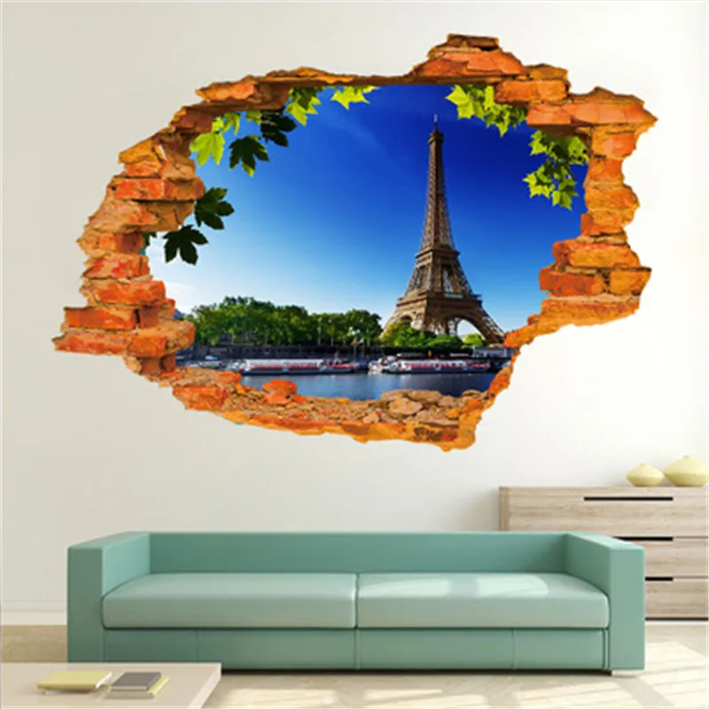 3D вид Эйфелева башня настенный стикер с пейзажем домашний декор Детская комната