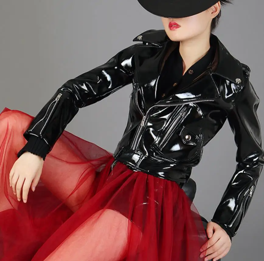 Мотоциклетные Куртки BF Новинка весна осень Короткие пальто из лакированной кожи