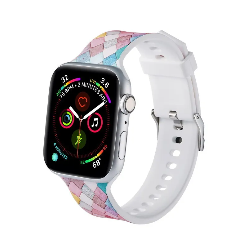 Цветочный резиновый ремешок для iWatch 44 мм 38 42 40 Apple Watch серии 5 4 3 2 1 силиконовый