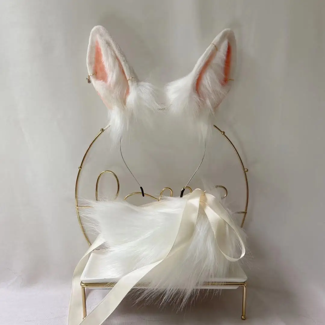 

Новинка обруч для волос MMGG с белыми кроличьими ушками и снежными ушками, головной убор в стиле зверя, аниме, аксессуары для костюма для коспл...