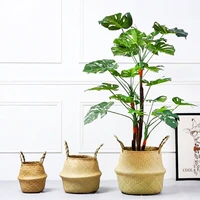 foldable natural seaweed weaving flower pot seagrass wicker basket flower plant natural home decor garden accessories storage