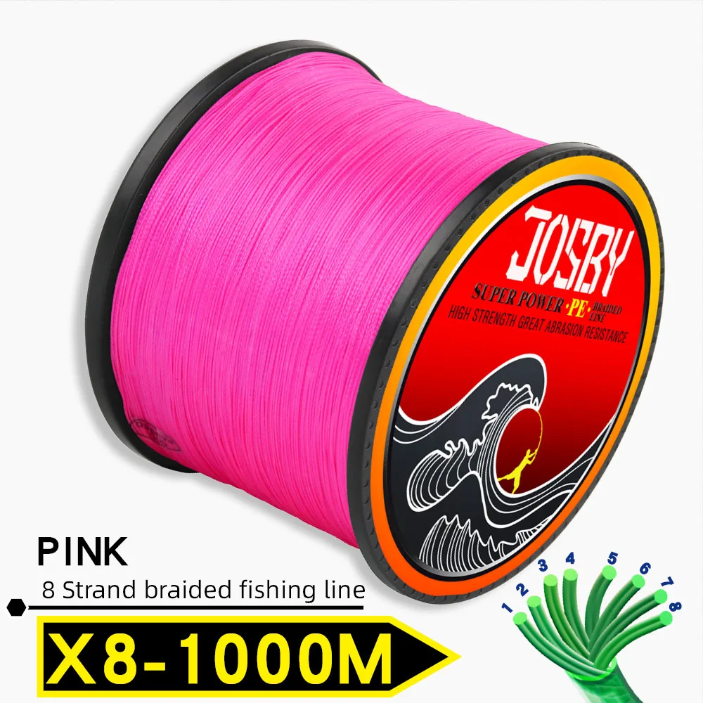 X8-1000M-Pink JOSBY 300 м 500 м 1000 м 8 нитей 10-78LB PE плетеный рыболовный провод Multifilament очень прочный рыболовный линия ЯПОНИЯ разноцветный - Цвет: X8-1000M-Pink