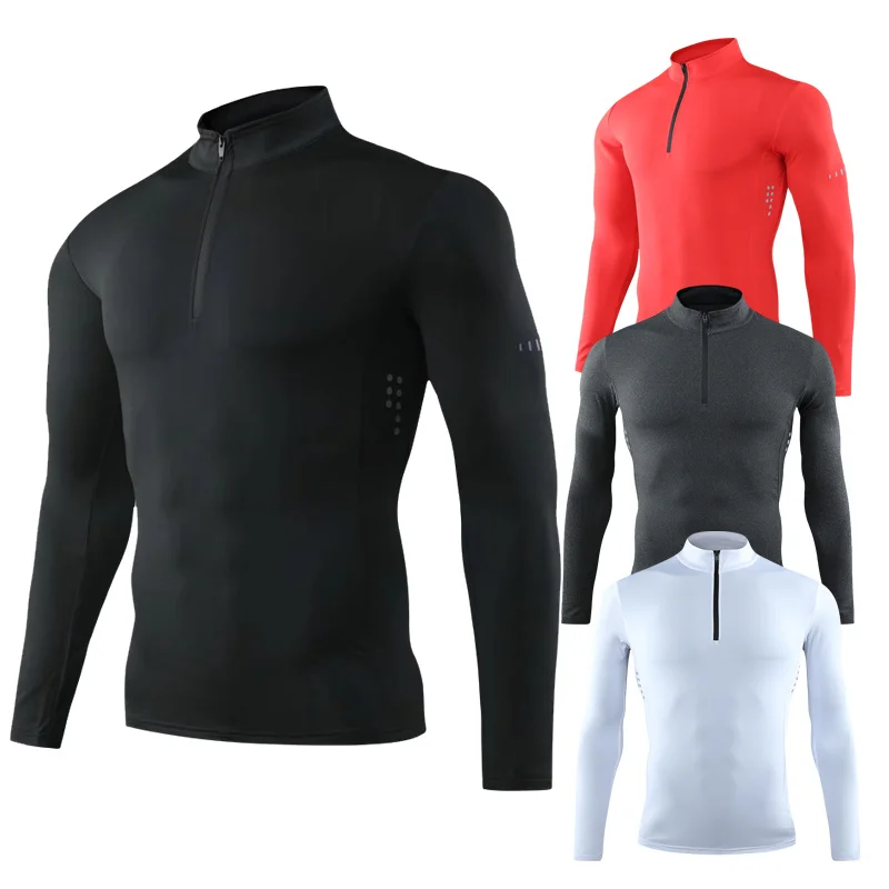 

Men Tight Sport T-Shirt Long Sleeve Gym Running Clothing Fitness Compression Sportswear Zip Pullover Hiking Rashgard Sweatshirt