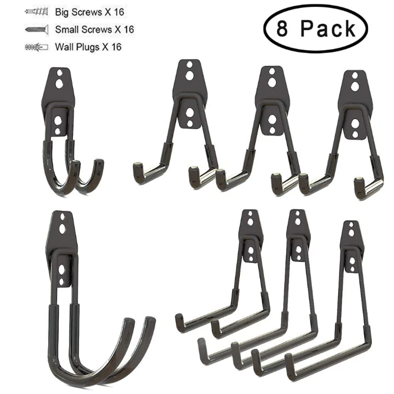 8Pcs Heavy Duty Wall Hooks For Garage Storage Kitchen Organizer Wall Mounted Hanging Clip Warehouse Storage Holder Garden Tool