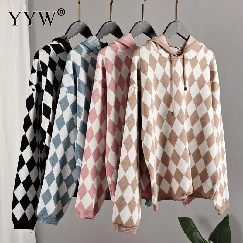 

Fashion Hooded Sweater Outfits Casual Tracksuit Women Fall Casual Diamond Jacquard Zipper Cardigan Coat Pocket Harem Pants Suits