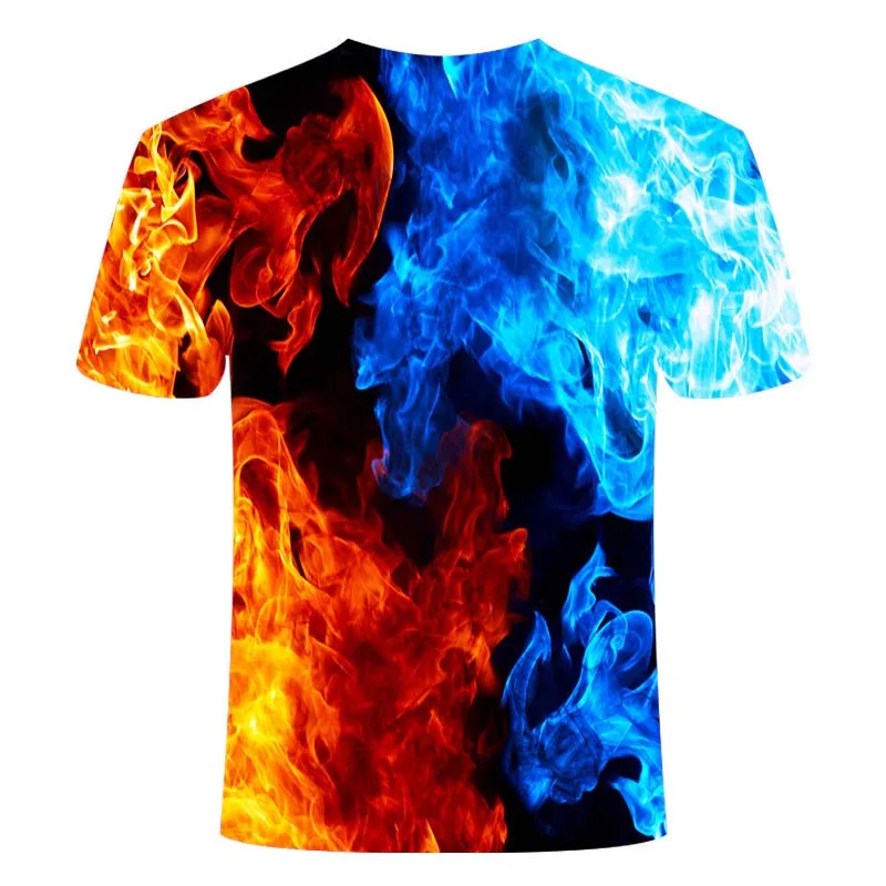 

2021 new flame men's T-shirt summer fashion short-sleeved 3D round neck top smoky element shirt trendy male T-shirt