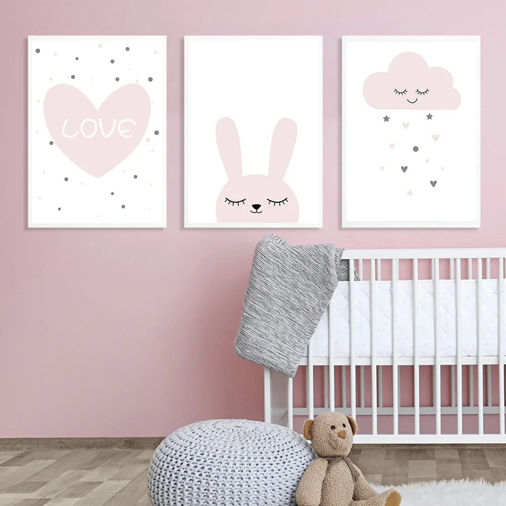 Настенный постер для детской комнаты рисунок на холсте с изображением розовых