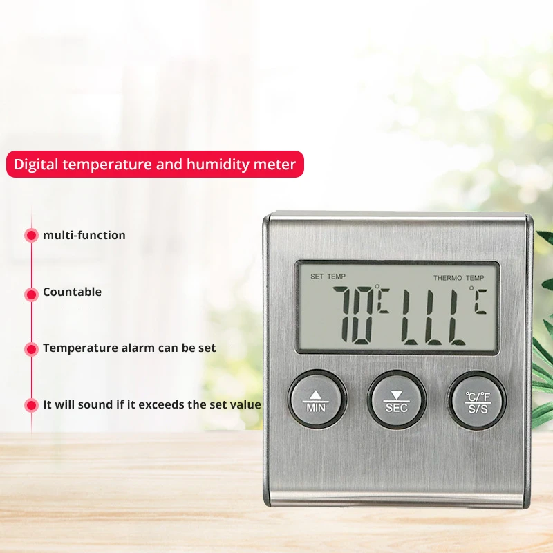 

Digital BBQ Cooking Oven Thermometer Meat Kitchen Food Temperature Meter for Grill Timer Function with Stainless Steel Probe