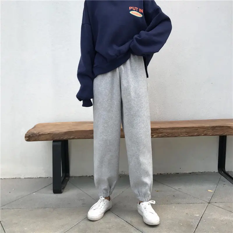 

Women Pants Warm Loose Simple Solid Korean Thicken Harem Trousers Vintage Unisex Velvet High Quality Womens Students All-match