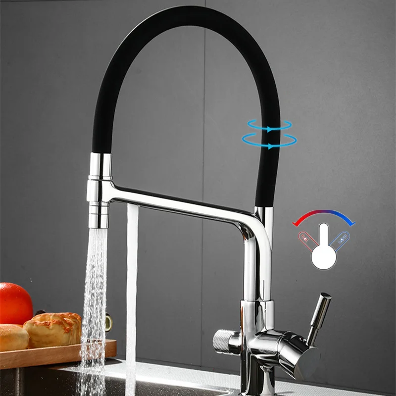 

WETIPS Pull Down Kitchen Faucet Filter Water Tap Cold Hot Faucets Dual Handles Stream Spray 360 Rotating Kitchen Sink Mixer Taps