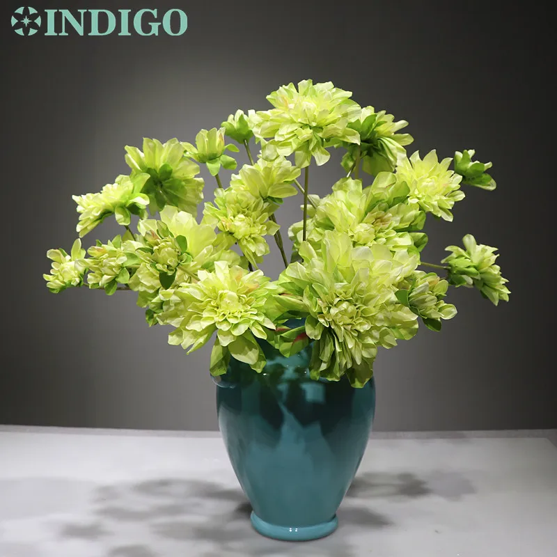 Индиго-5 стеблей(5 цветов/стебель) Шелковый цветок желтый Георгин спрей большая Маргаритка Свадебные вечерние цветы