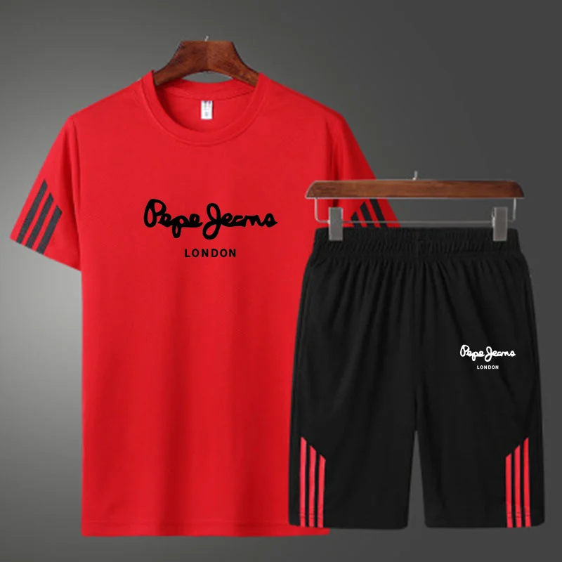 

2021 New Summer Men's Casual Suit O-neck Top + Trousers 2-piece Suit Fashionable Men's Sports Suit All-match Street Men's Suit