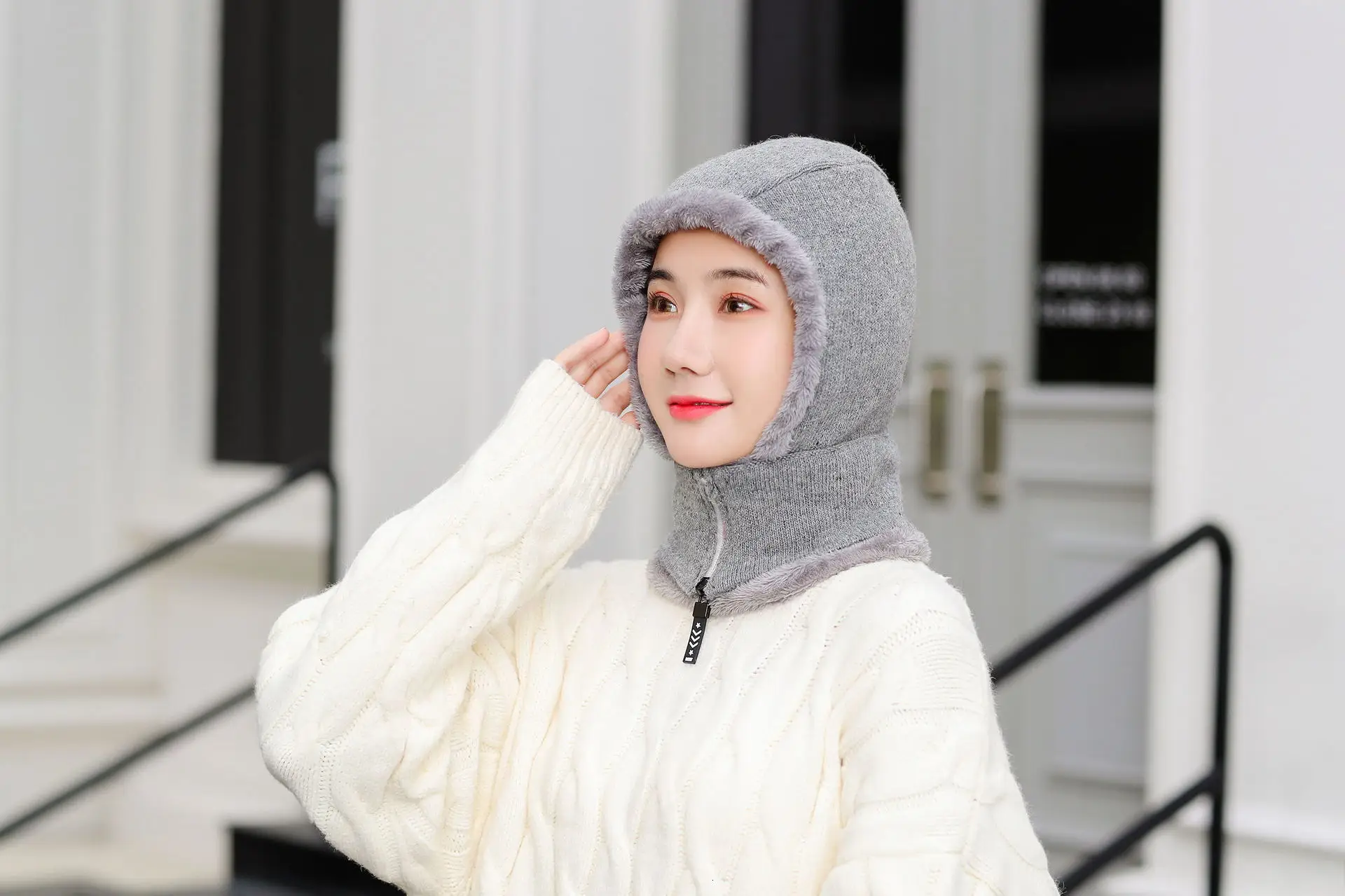 Skullies Beanies женская вязаная шапка шарф женские зимние шапки для женщин капот однотонная Балаклава маска Feminino Beanie Hat cap